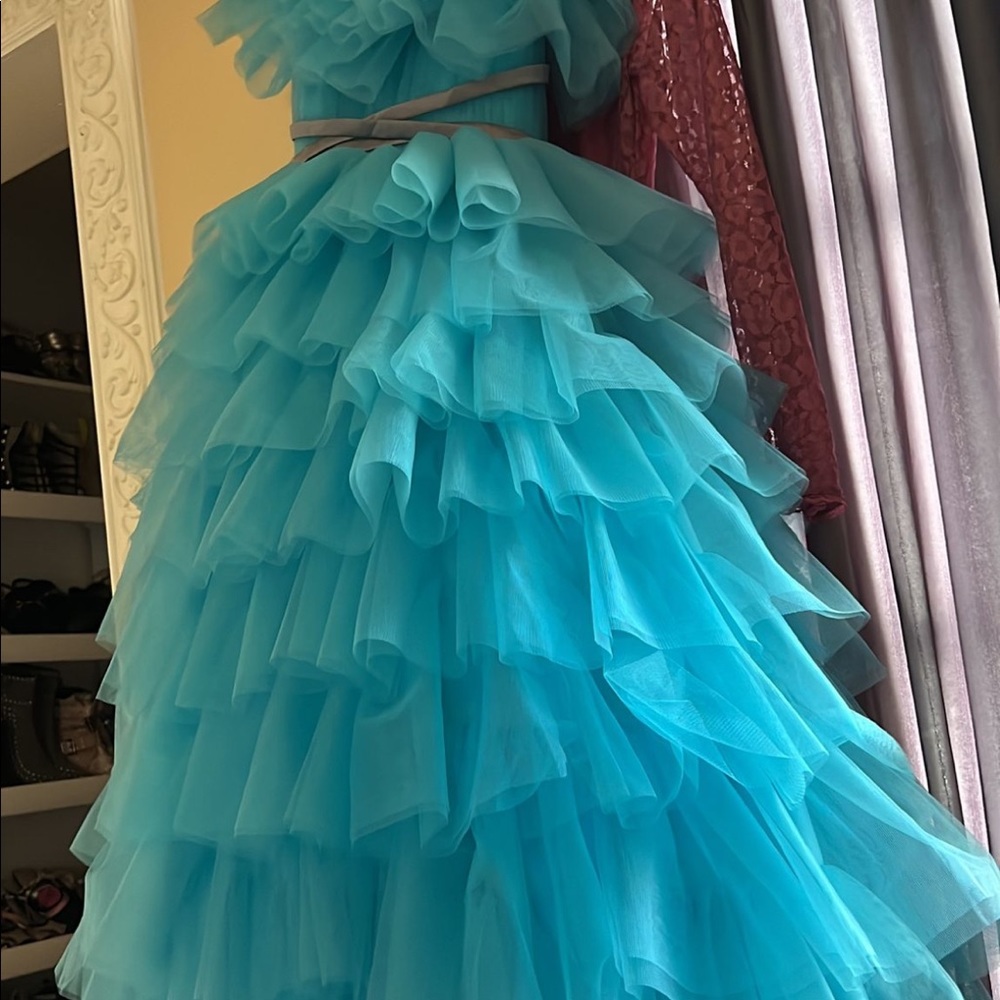 Tulle turquoise girls gown - Picture 3 of 6